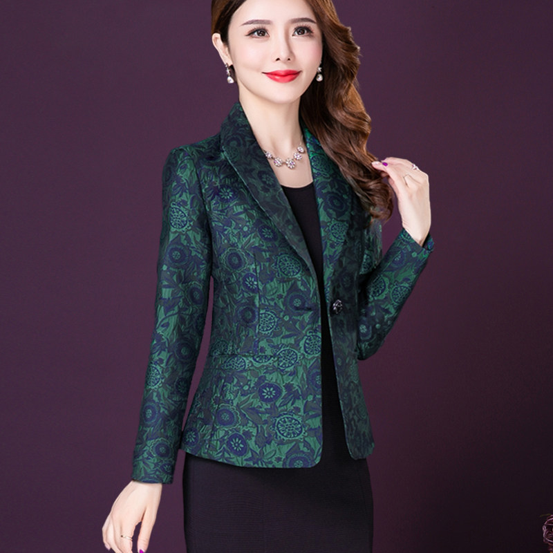 王小鸭小西装女外套2026年春秋装中年女士提花一粒扣短款长袖上衣