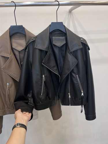 Черная полиуретановая осенняя короткая куртка, изысканный стиль, свободный крой, подходит для подростков