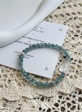 巧恩新款天然绿蓝晶白水晶九尾狐手链女生个性小众水晶串珠款