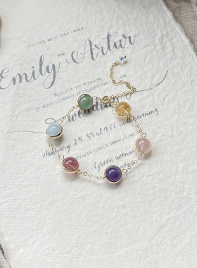 原创设计天然水晶手串女六星多宝手链简约精致显手细轻奢送女友