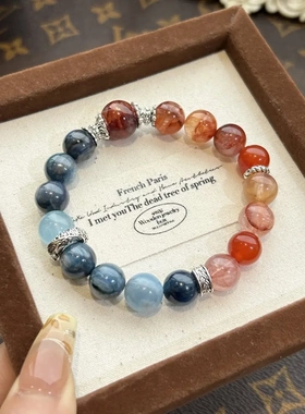 巧恩天然红胶花蓝晶哪吒水晶演绎手链百搭设计感手串