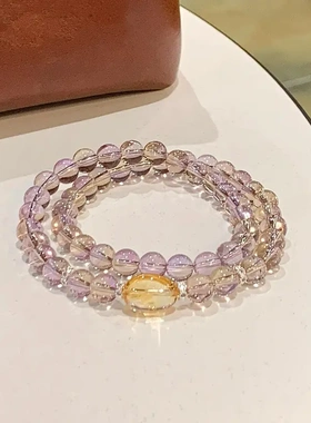 九紫离火天然紫水晶手串女盘缠黄阿塞水晶手链轻奢高级感串珠手饰