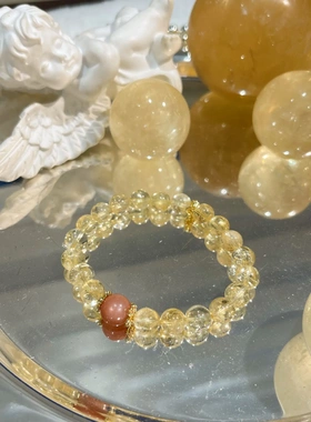 巧恩天然黄阿塞橙月光手链女生8mmDIY设计个性小众水晶串珠