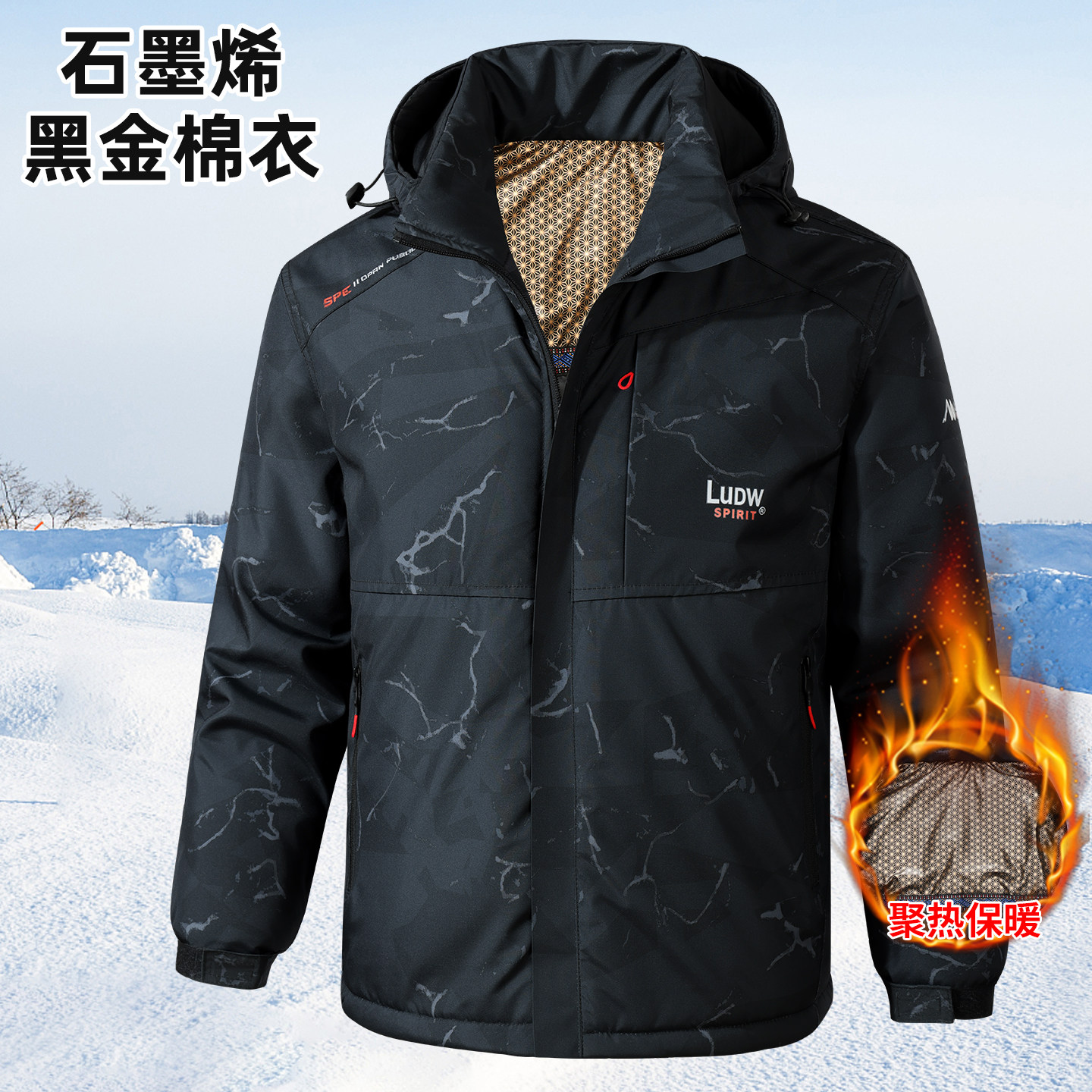 石墨烯保暖棉衣男士冬季防风防水冲锋衣登山户外棉服迷彩夹克外套