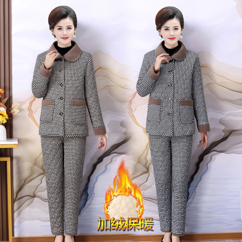 妈妈装冬装加厚保暖两件套棉袄套装中老年女格子加绒棉衣保暖棉裤,女装/女士精品,时尚套装,淘宝优惠券,粉丝福利购,淘宝优惠卷