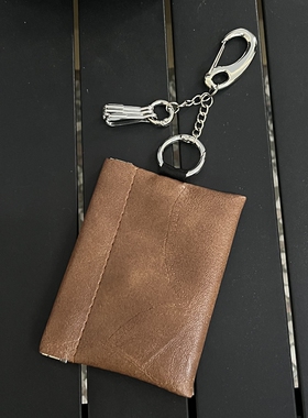 DomyLand原创棕色皮革金属龙虾扣三挂扣包挂件腰间配饰零钱包简约