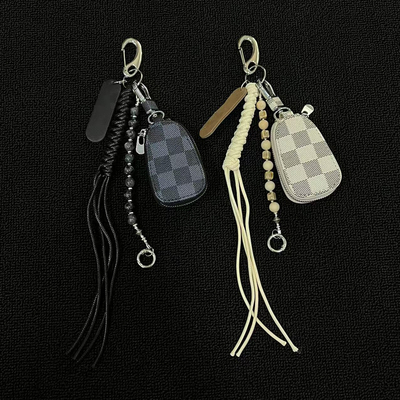 DomyLand流苏典雅方格纹钥匙扣