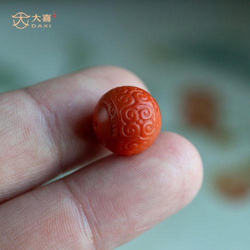 天然南红玛瑙回纹珠精工雕刻