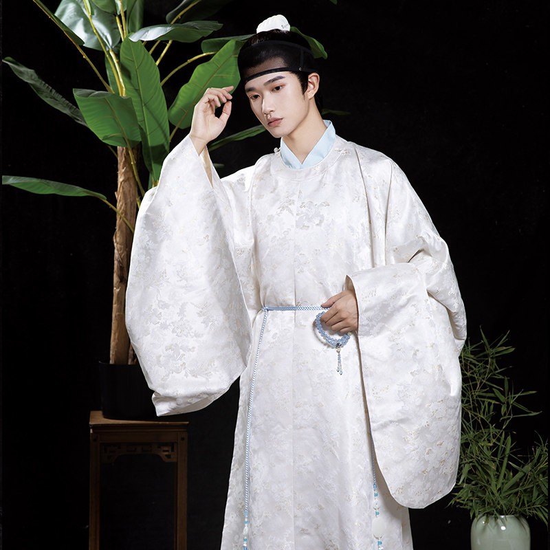 挽纱坊 汉服 大放量男款女款明制圆领袍 米白色  苑博图片