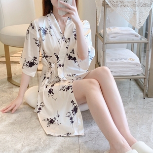 凉感睡衣 浴袍日式 睡裙夏款 和服浴衣女款 睡袍春秋款 女仿真丝绸夏季