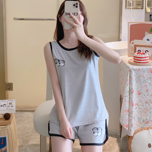 夏季睡衣女夏款背心短裤2026年新款卡通简约运动短袖薄家居服套装