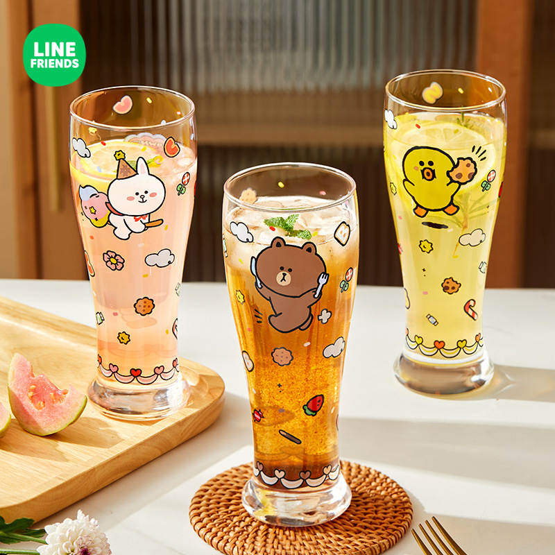LINE FRIENDS玻璃杯水杯女新款2024夏季家用冷饮果汁啤酒咖啡杯子