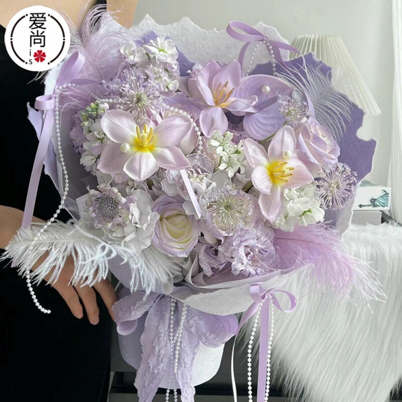 鲜花花束材料彩色羽毛花束配饰