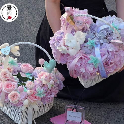 爆款柳编白色爱心手提花篮心形插花篮子手工编织篮韩系编织抱抱篮