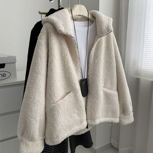 厚实双面羊羔毛连帽外套女温柔复古松弛感加绒拉链毛毛衣2025冬