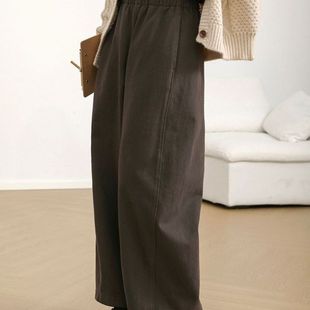 子 加厚松紧腰百搭裤 秋冬新品 棉质高腰抓绒阔腿休闲裤