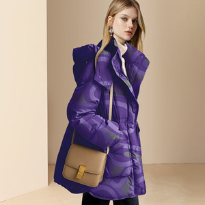 法式冬装连帽紫色羽绒服女中长款2023新款时尚洋气设计感鸭绒外套