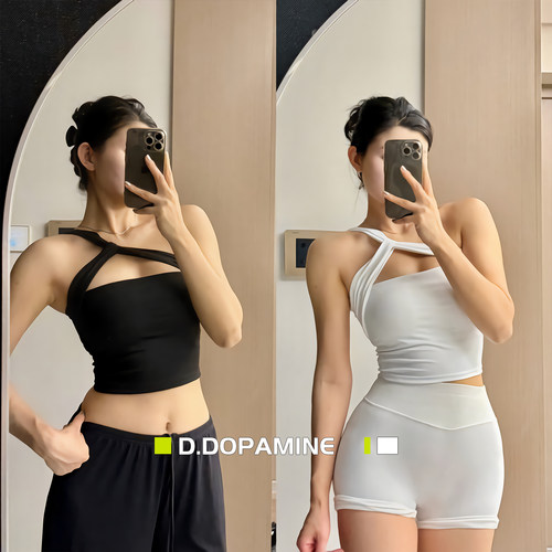 斜肩交叉带胸垫速干瑜伽背心女