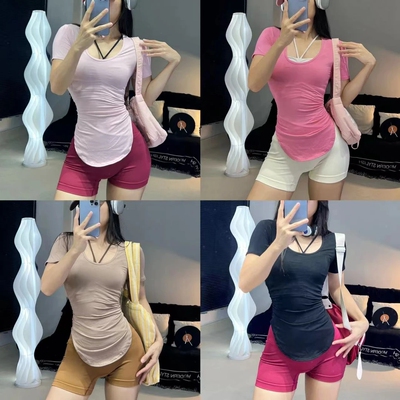 纯欲U领性感短T百搭显瘦休闲日常外穿健身运动跑步瑜伽短袖上衣女