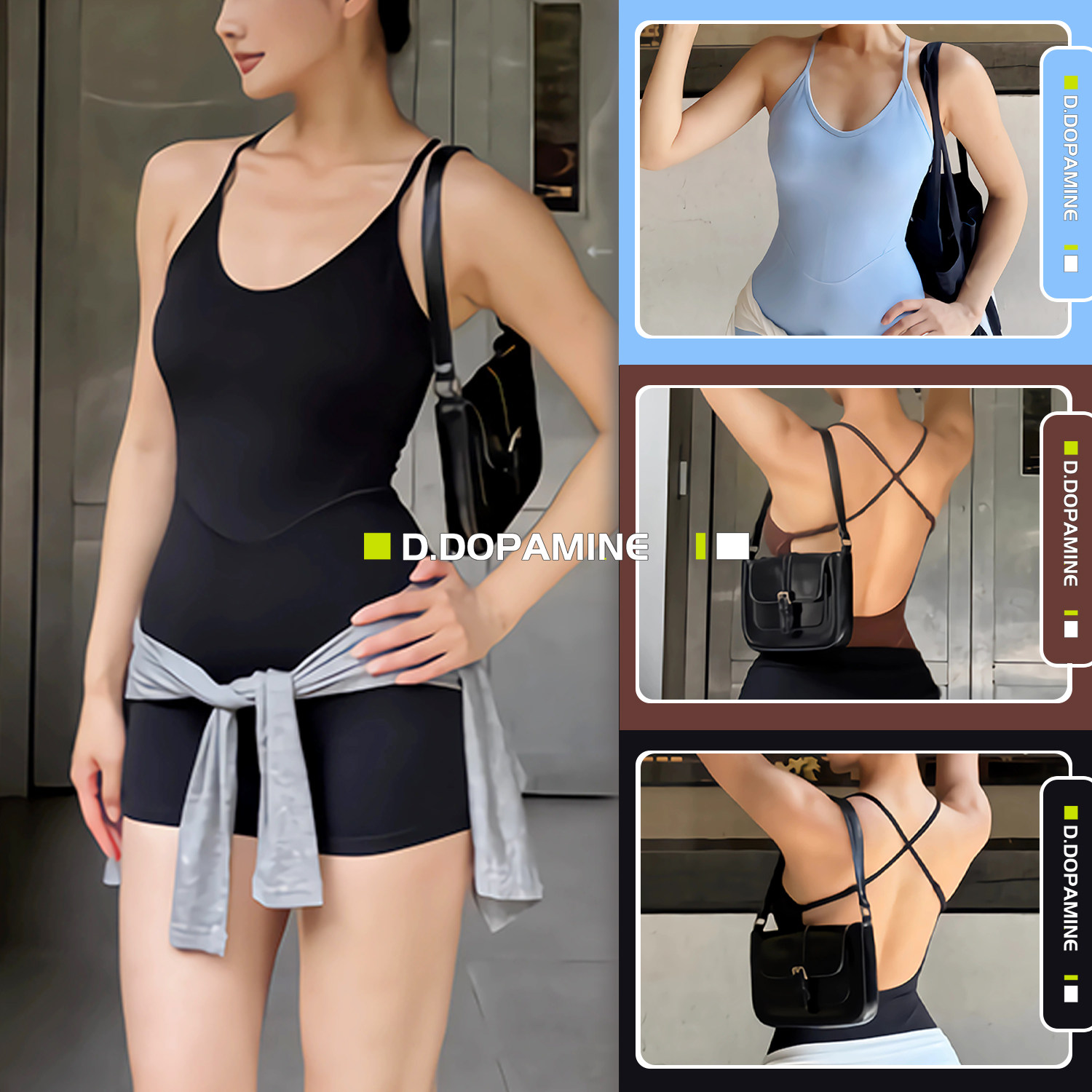 细肩带美背瑜伽连体服女可拆胸垫