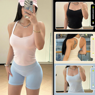 欧美肯豆风性感鸡心领聚拢显大外穿运动背心瑜伽上衣健身服带胸垫