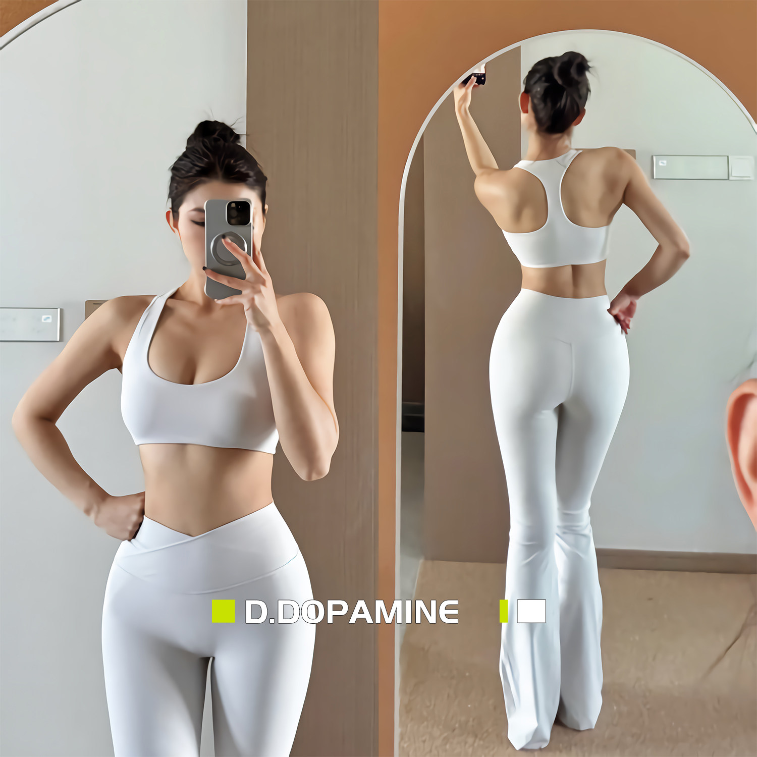 欧美磨毛高强度运动健身背心瑜伽服+交叉腰喇叭裤健身套装带胸垫