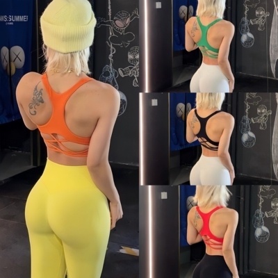 防震聚拢双交叉美背工字训练背心带胸垫运动文胸健身上衣女