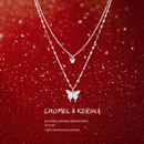 贵气高级感999纯银双层叠戴蝴蝶锁骨项链女轻奢小众设计生日礼物