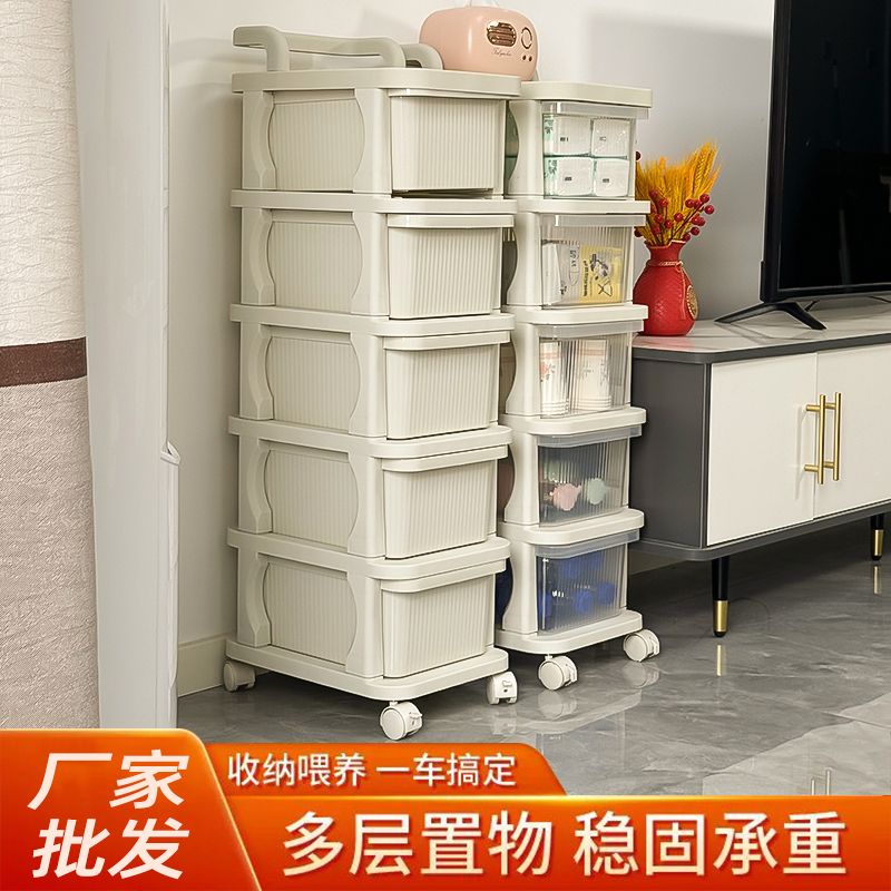 小推车置物架家用零食玩具收纳柜多层客厅可移动抽屉式落地储物柜