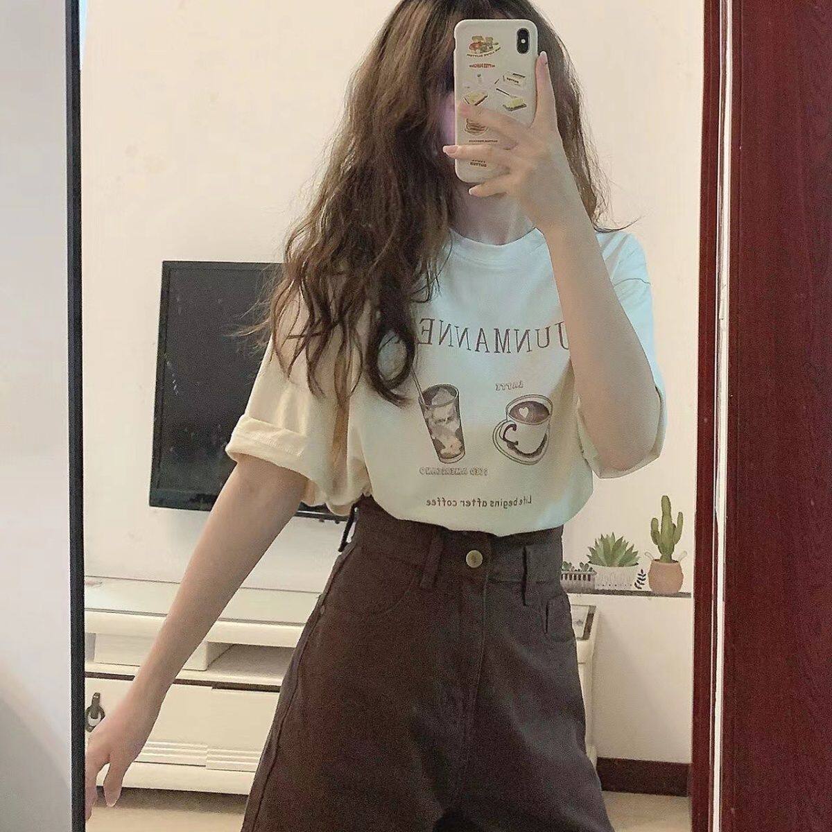 夏季女装甜美港味复古小个子炸街T恤