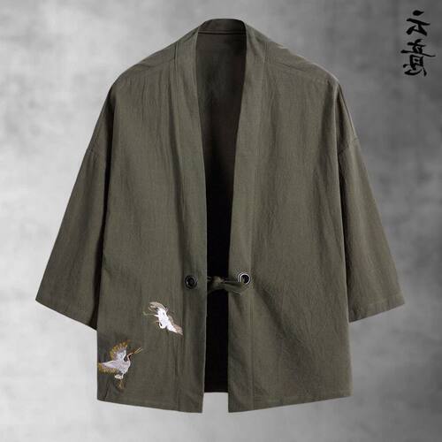 亚麻男装茶禅服刺绣道袍道服古风