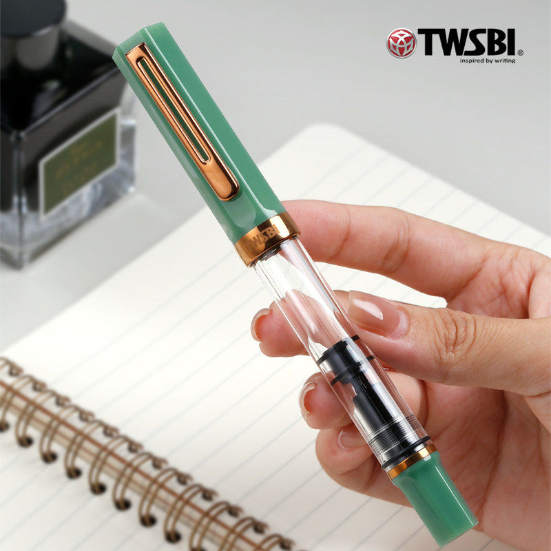 TWSBI三文堂ECO玉翠绿古铜钢笔成人书法练字笔透明绿色活塞墨水笔