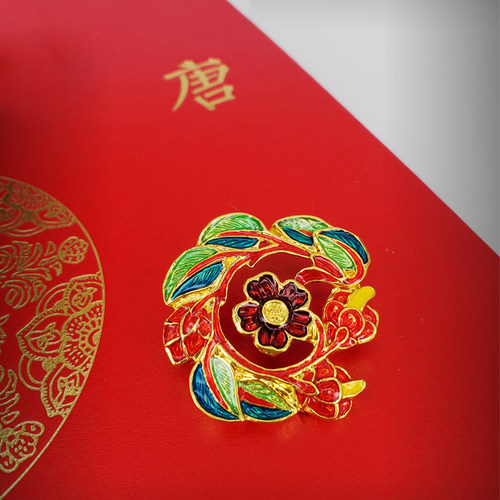 西安博物院文创纪念品国潮凤鸟花瓣弹簧扣可爱小众胸针衣服配饰品