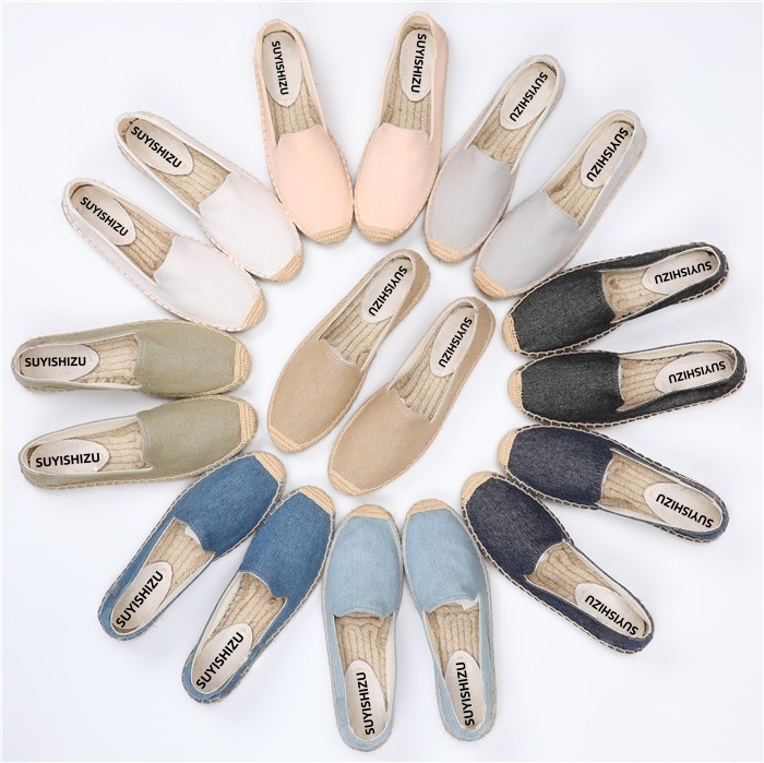 厚底渔夫鞋一脚蹬草编麻底帆布鞋