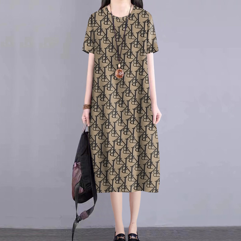 好品捡漏~夏季新款中长裙短袖气质女装宽松遮肚减龄连衣裙女上衣