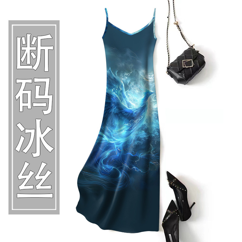 夏季冰丝印花显瘦吊带连衣裙