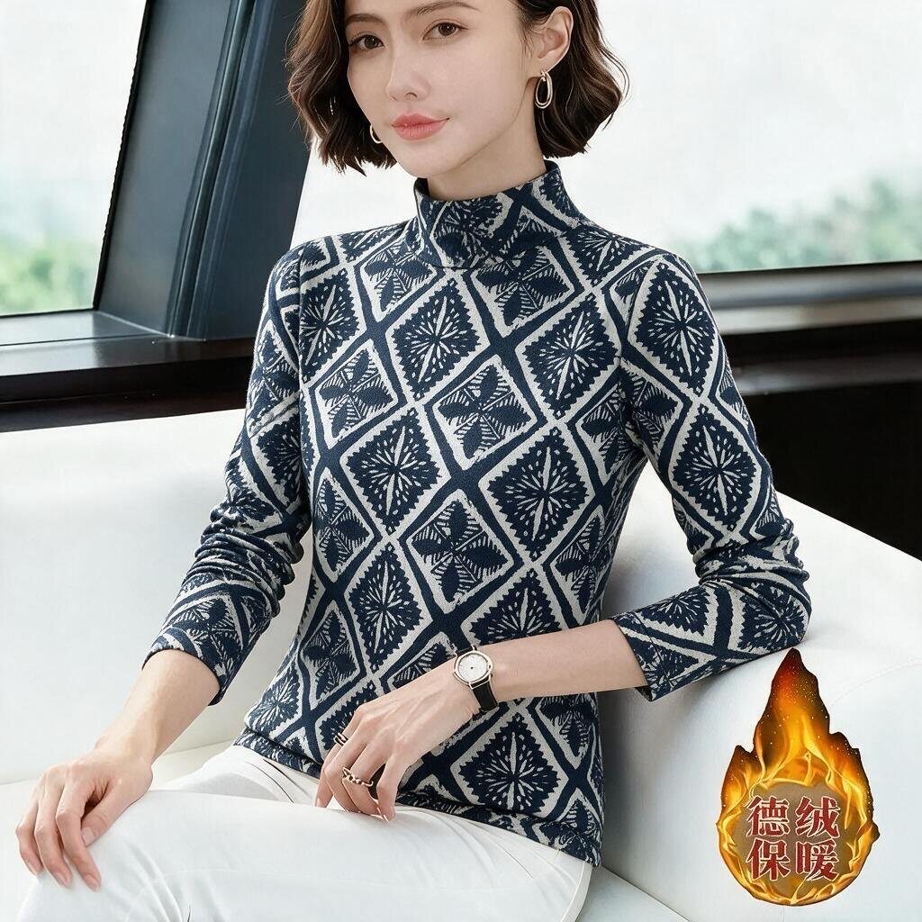 德绒半高领秋冬妈妈打底衫