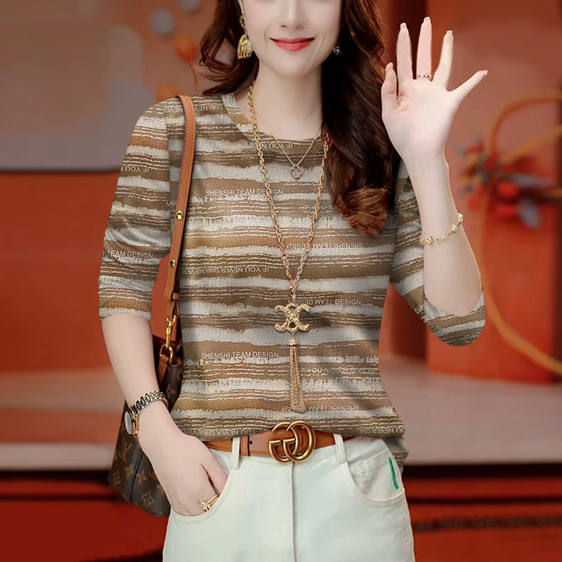 清仓捡漏~春秋新款长袖t恤女女装条纹体恤宽松显瘦遮肚上衣打底衫