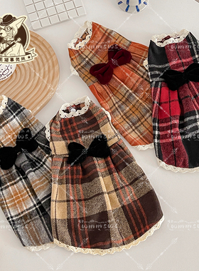 25年秋季无毛猫德文宠物小猫咪纯棉格子英伦风格蕾丝连衣裙马甲裙