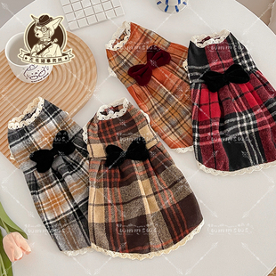 25年秋季 蕾丝连衣裙马甲裙 无毛猫德文宠物小猫咪纯棉格子英伦风格