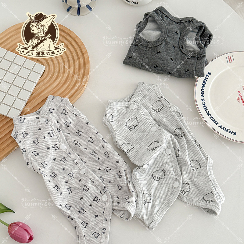 夏新款无毛猫德文宠物小猫咪阿比东短猫纯棉开扣包肚衣背心空调衫