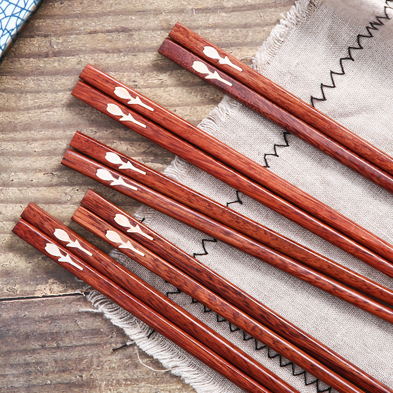 越南天然红木筷子贝壳无漆无蜡家用实木筷子高档家庭装礼品筷10双