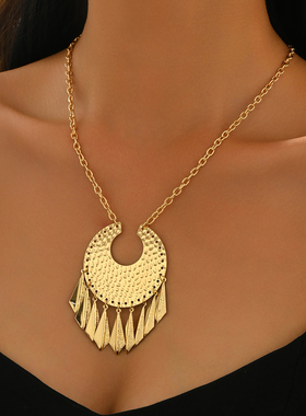 时尚日月几何水滴形流苏吊坠项