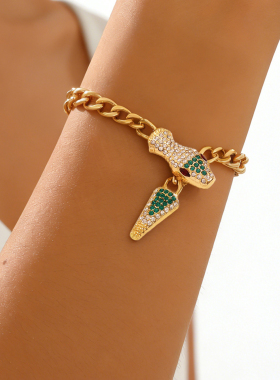 街头ins风古巴链轻奢短款满钻蛇头磁扣手链个性小众设计时尚手镯