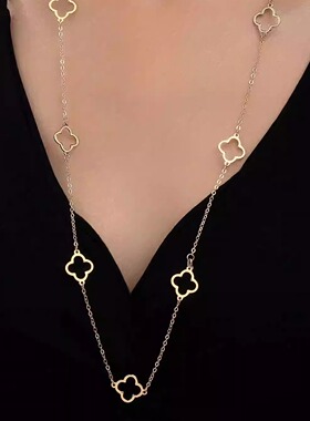 欧美跨境货源长款简约四叶草项链