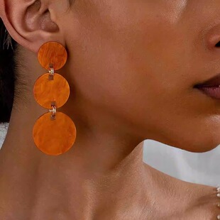 欧美外贸夸张个性时尚气质耳坠亚克力圆片蜂蜜色树脂圆形耳环女
