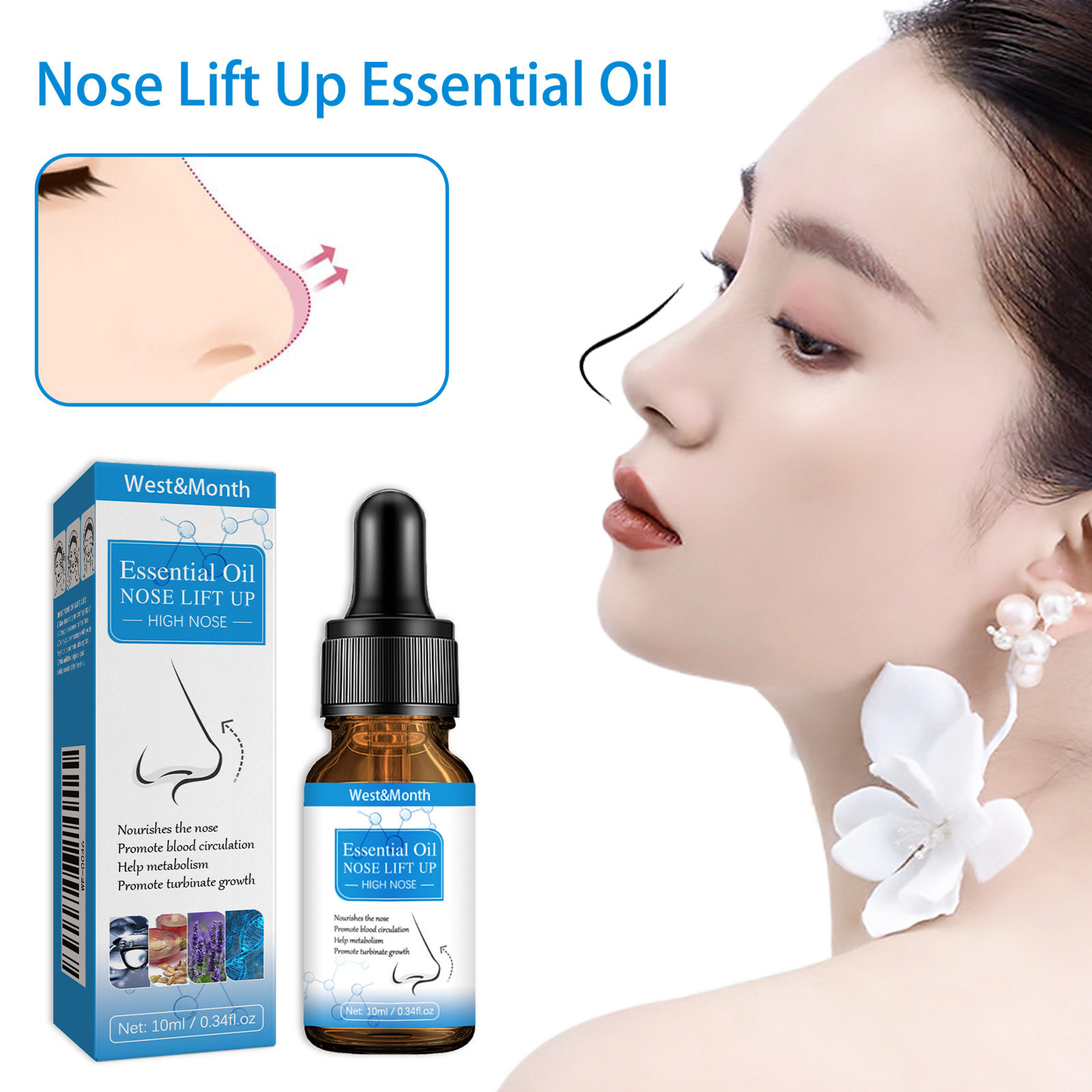 West，Month 鼻挺鼻精油 鼻梁提高液鼻子提升鼻部滋润按摩精华