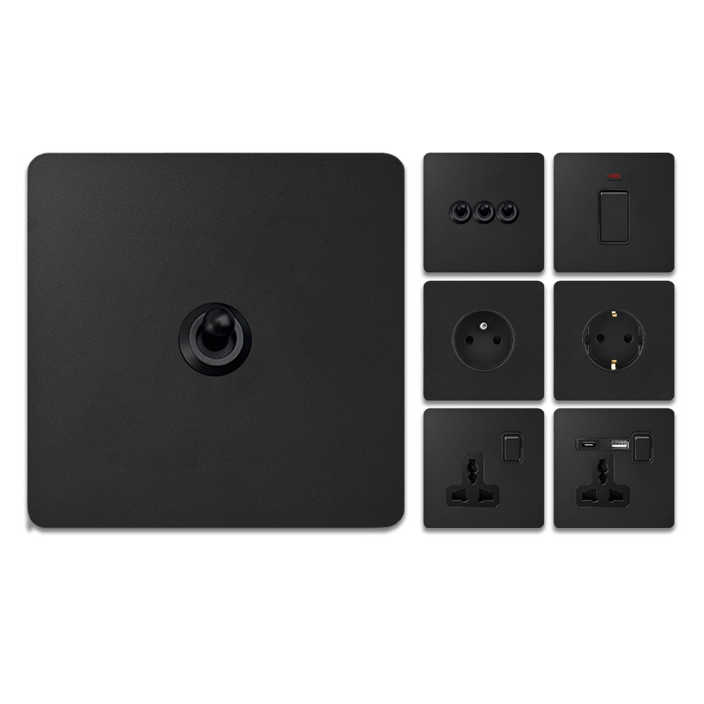 黑色香港马来西亚欧式复古黄铜拨杆古董双控开关插座面板金属按钮