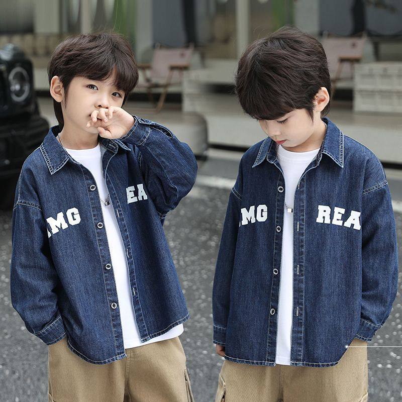 男童秋装牛仔衬衫春秋2026宽松新款大童上衣儿童外套男孩长袖衬衣,童装/婴儿装/亲子装,儿童牛仔外套,淘宝优惠券,粉丝福利购,淘宝优惠卷