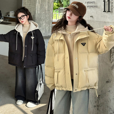 女童棉服冬装2025新款洋气儿童加厚假两件冬季外套大童女孩羽绒棉